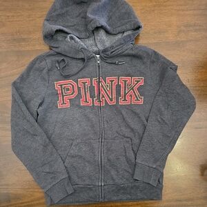 PINK Victoria's Secret Charcoal Hoodie with Red Lettering